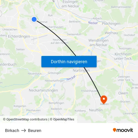 Birkach to Beuren map
