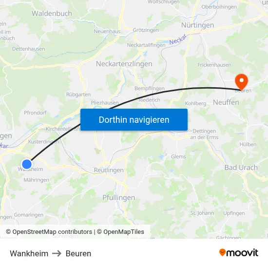 Wankheim to Beuren map