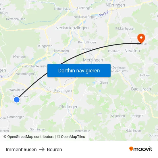 Immenhausen to Beuren map