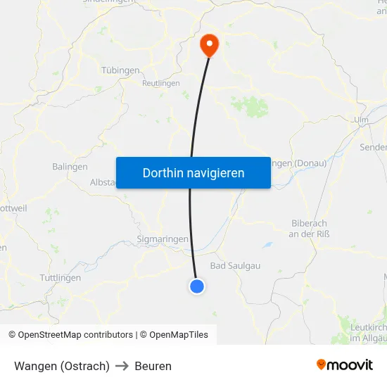 Wangen (Ostrach) to Beuren map