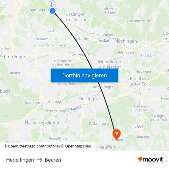Hedelfingen to Beuren map