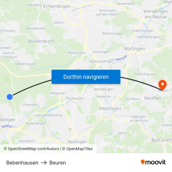 Bebenhausen to Beuren map