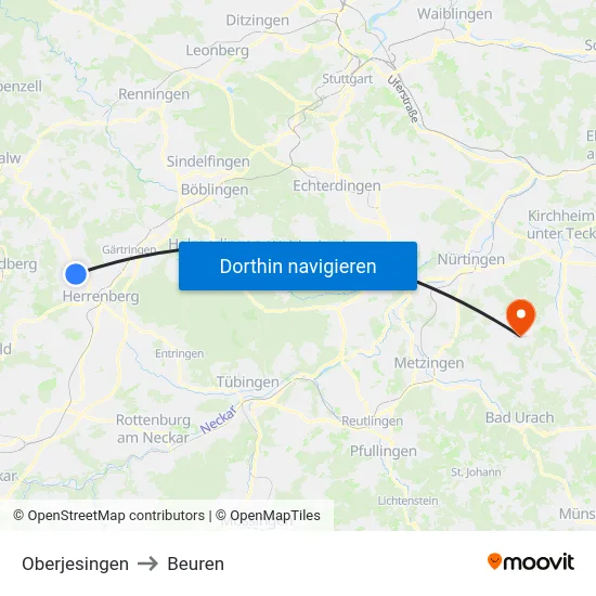 Oberjesingen to Beuren map
