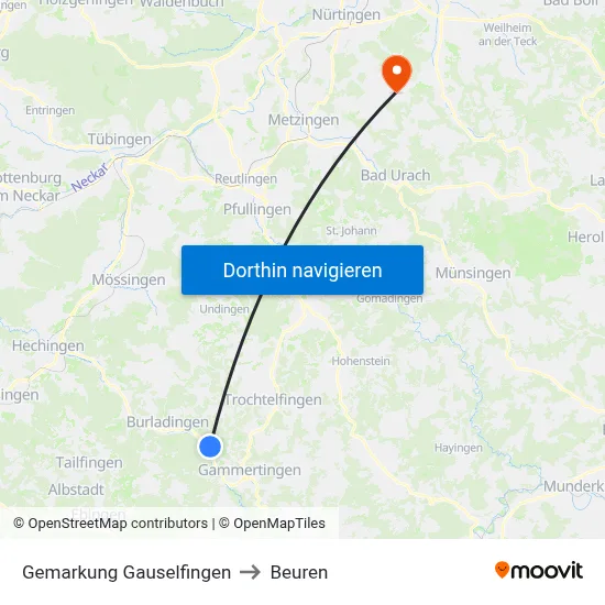 Gemarkung Gauselfingen to Beuren map