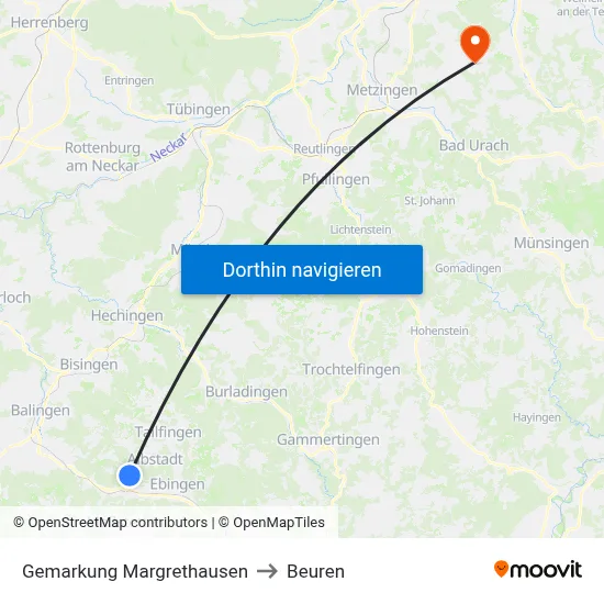 Gemarkung Margrethausen to Beuren map
