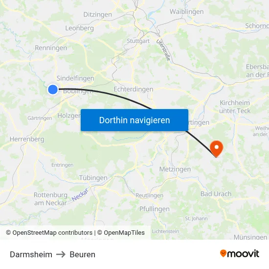 Darmsheim to Beuren map