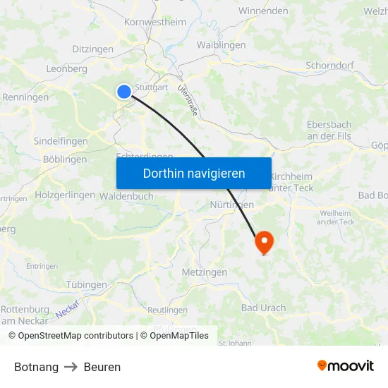 Botnang to Beuren map