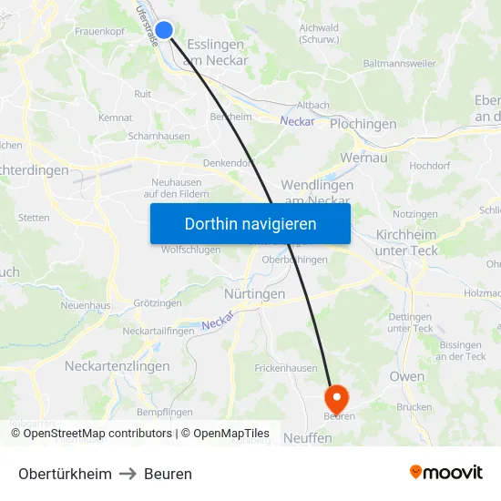 Obertürkheim to Beuren map