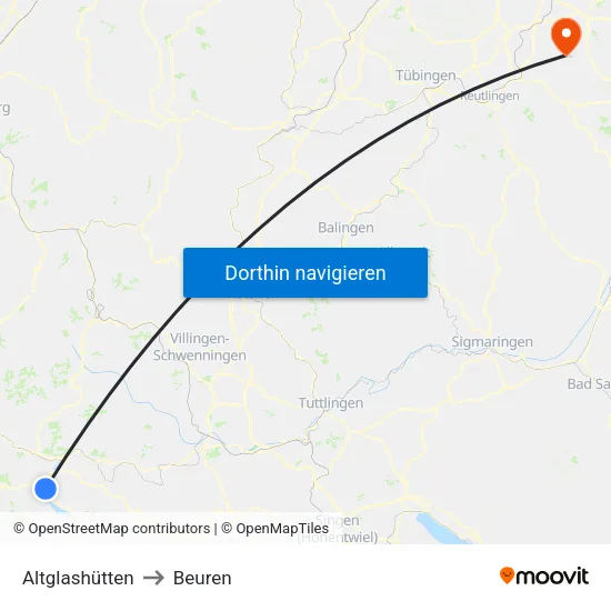 Altglashütten to Beuren map