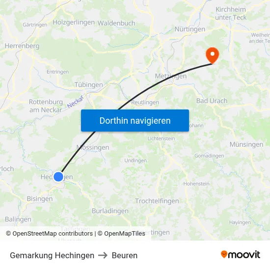 Gemarkung Hechingen to Beuren map