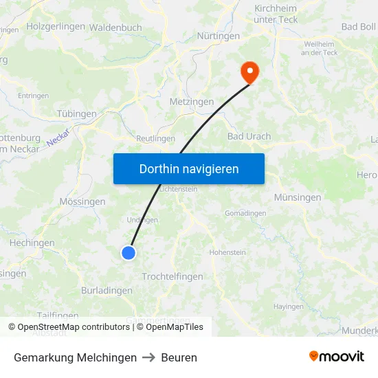 Gemarkung Melchingen to Beuren map