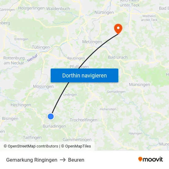 Gemarkung Ringingen to Beuren map