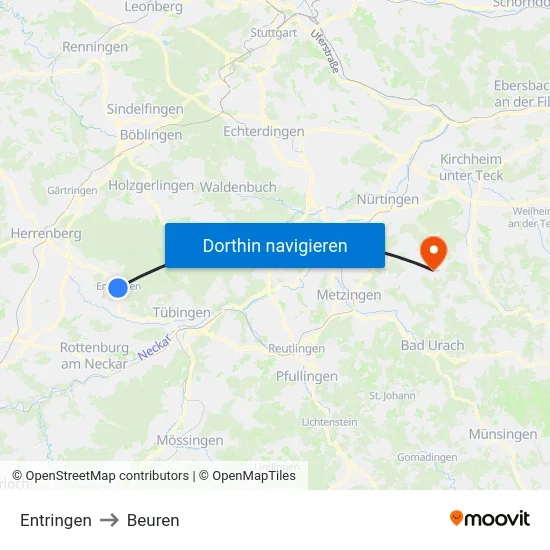 Entringen to Beuren map