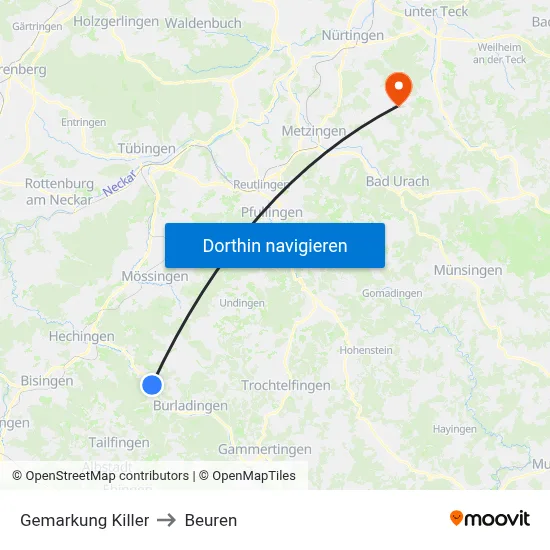 Gemarkung Killer to Beuren map