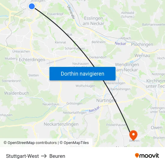 Stuttgart-West to Beuren map