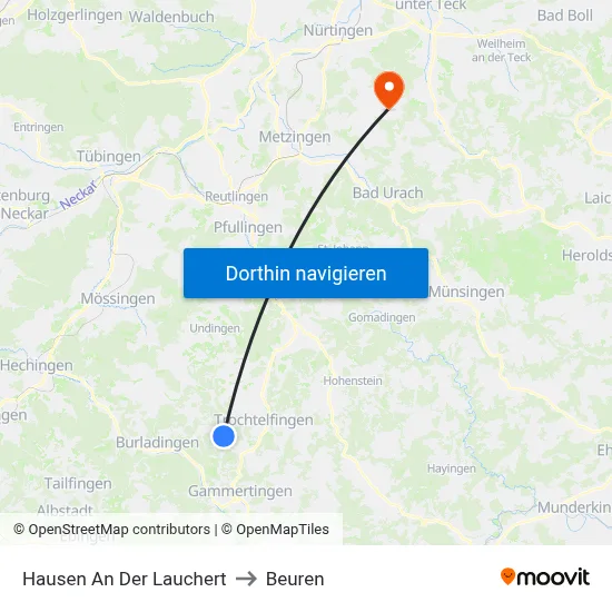 Hausen An Der Lauchert to Beuren map