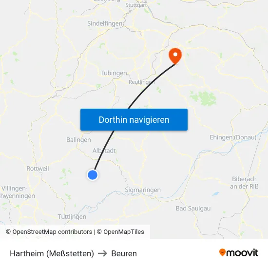 Hartheim (Meßstetten) to Beuren map
