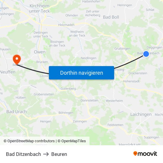Bad Ditzenbach to Beuren map