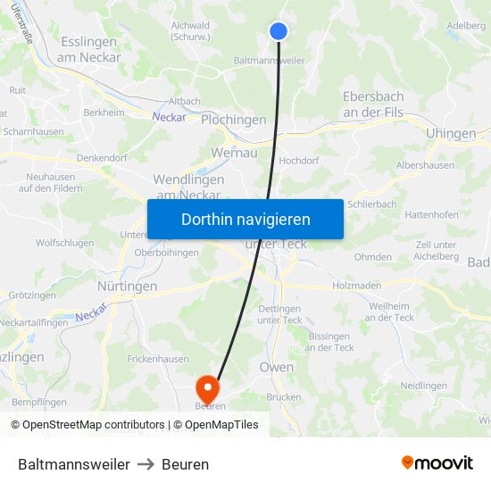 Baltmannsweiler to Beuren map