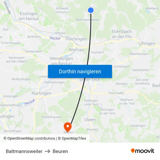 Baltmannsweiler to Beuren map