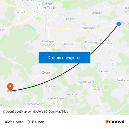 Aichelberg to Beuren map
