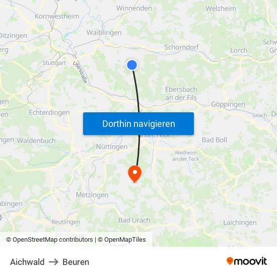 Aichwald to Beuren map