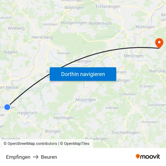Empfingen to Beuren map