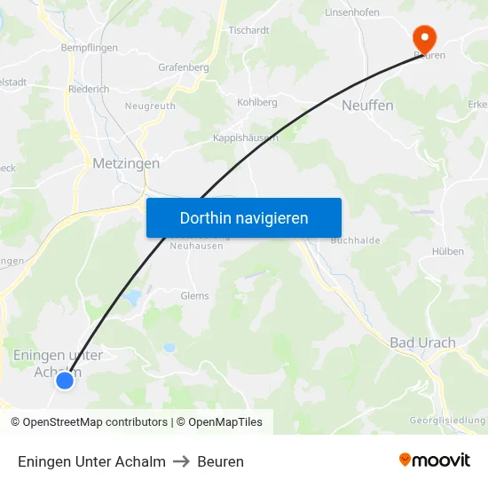 Eningen Unter Achalm to Beuren map
