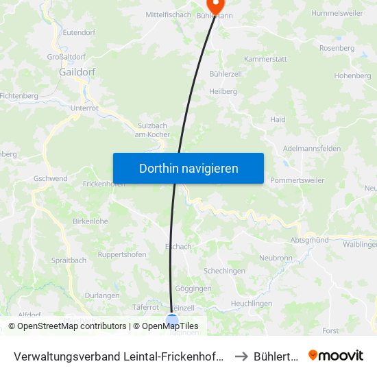 Verwaltungsverband Leintal-Frickenhofer Höhe to Bühlertann map