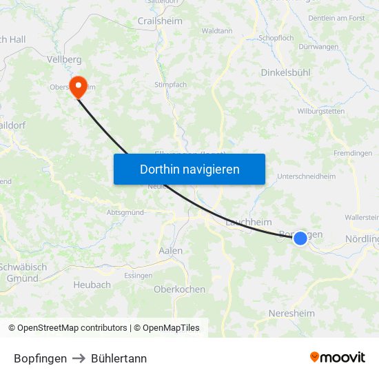 Bopfingen to Bühlertann map