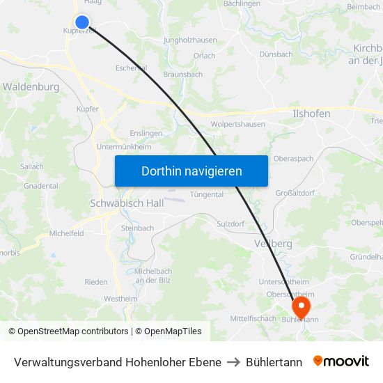 Verwaltungsverband Hohenloher Ebene to Bühlertann map
