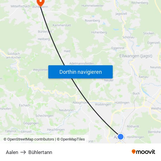 Aalen to Bühlertann map