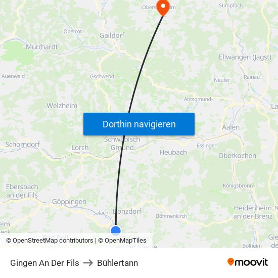 Gingen An Der Fils to Bühlertann map