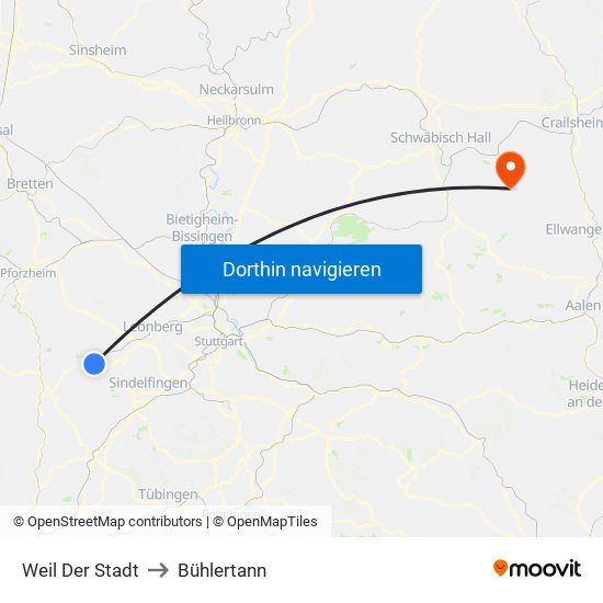 Weil Der Stadt to Bühlertann map