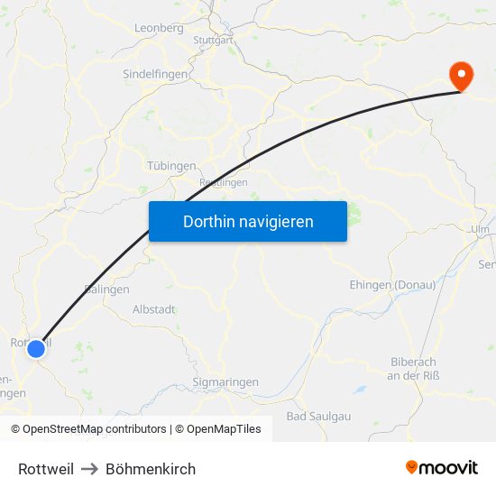 Rottweil to Böhmenkirch map