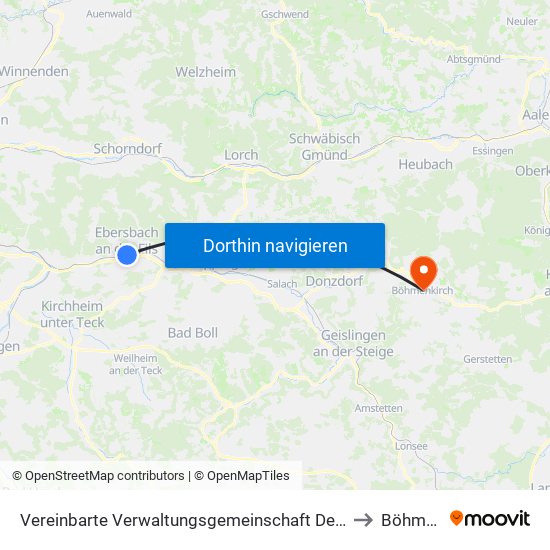 Vereinbarte Verwaltungsgemeinschaft Der Stadt Ebersbach An Der Fils to Böhmenkirch map