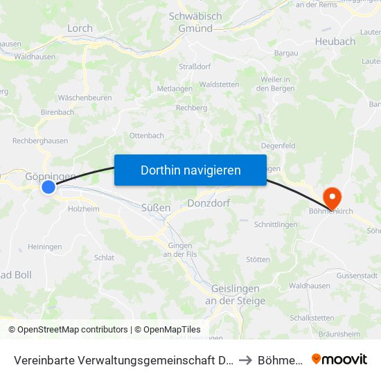 Vereinbarte Verwaltungsgemeinschaft Der Stadt Göppingen to Böhmenkirch map