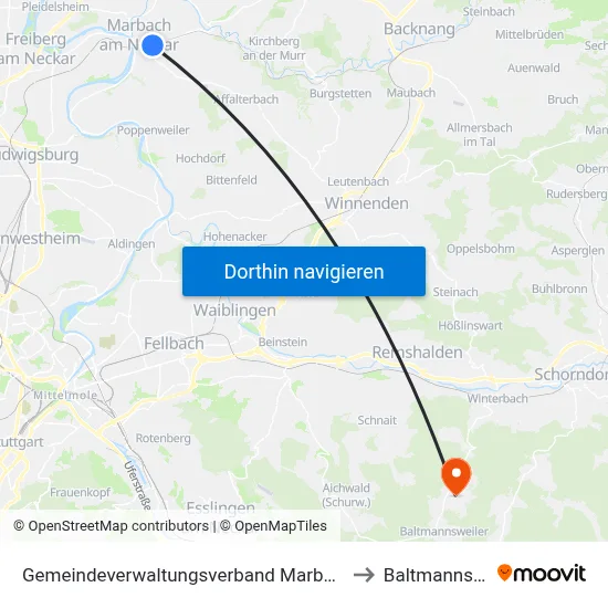 Gemeindeverwaltungsverband Marbach am Neckar to Baltmannsweiler map