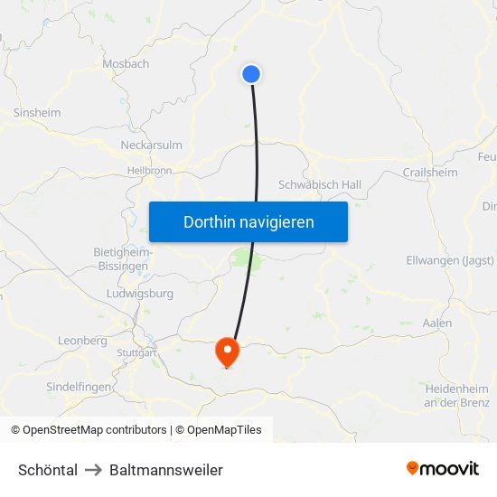 Schöntal to Baltmannsweiler map