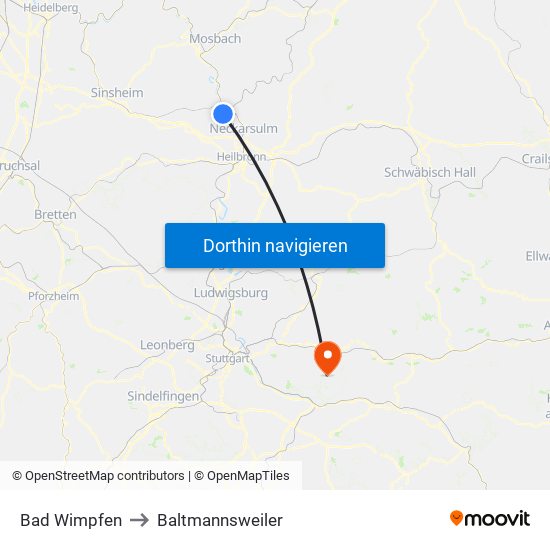 Bad Wimpfen to Baltmannsweiler map