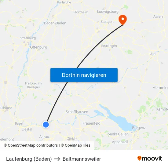Laufenburg (Baden) to Baltmannsweiler map