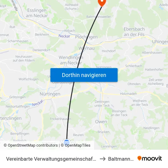 Vereinbarte Verwaltungsgemeinschaft Der Stadt Neuffen to Baltmannsweiler map
