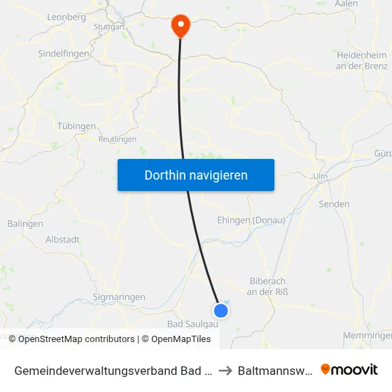 Gemeindeverwaltungsverband Bad Buchau to Baltmannsweiler map