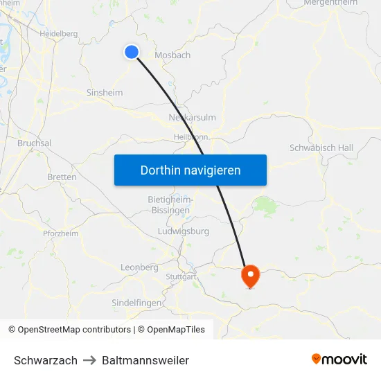 Schwarzach to Baltmannsweiler map