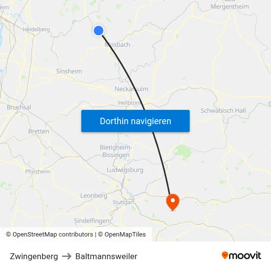 Zwingenberg to Baltmannsweiler map