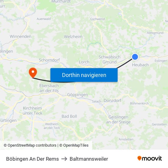 Böbingen An Der Rems to Baltmannsweiler map