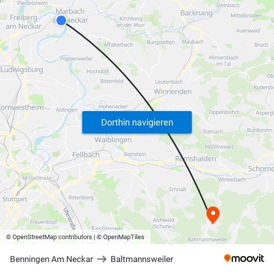 Benningen Am Neckar to Baltmannsweiler map