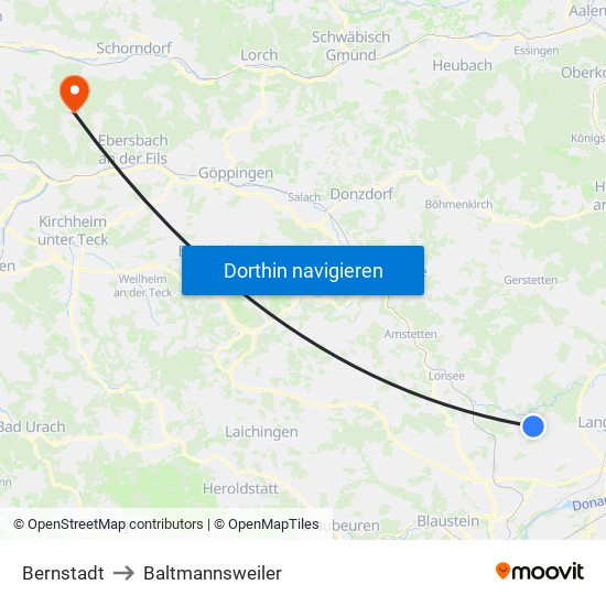 Bernstadt to Baltmannsweiler map