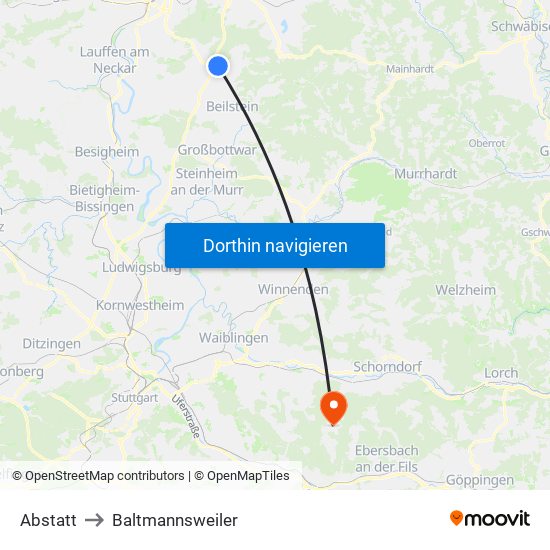 Abstatt to Baltmannsweiler map