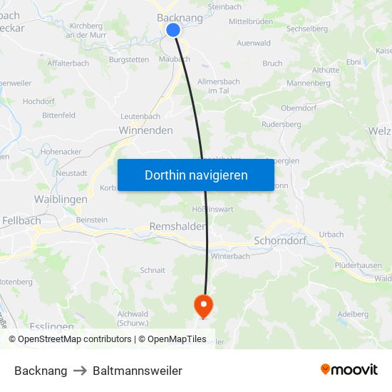 Backnang to Baltmannsweiler map